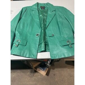 Vintage Metro‎ Style Green Leather Jacket Sz 18: 80s Cropped W/skirt